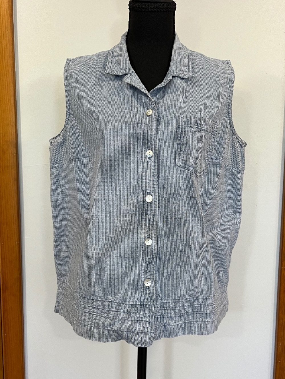 Jenny Buchanan Sleeveless Button Down Top sz L Vintage 90s Style 100% Cotton